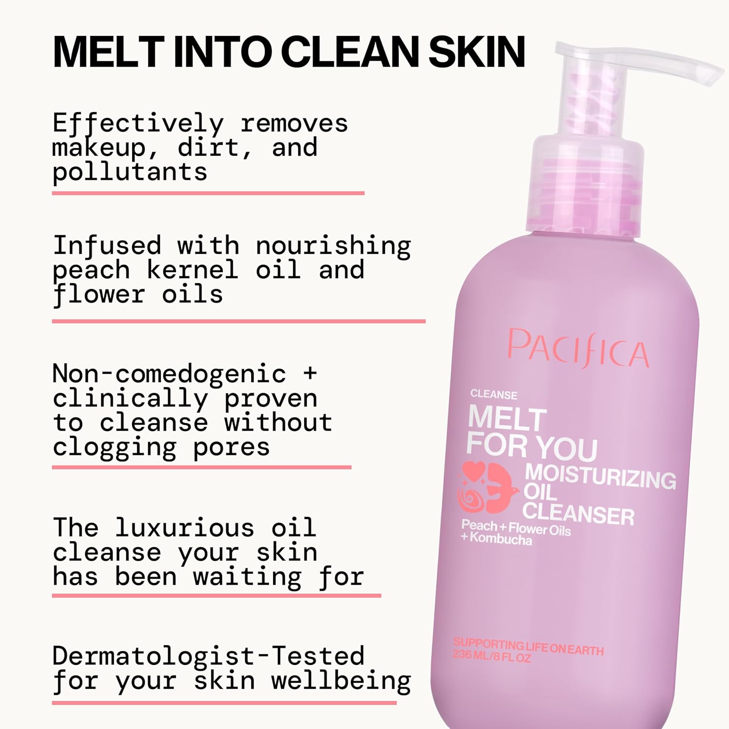 Pacifica Melt For You Facial Cleansing Oil – Hydrating Daily Face Wash & Makeup Remover Oil Cleanser for All Skin Types, Gentle Non-Comedogenic, Vegan, Clean Beauty, Dermatologist Tested 8 fl oz-FemmiqueWomen