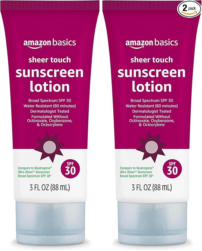 Amazon Brand - Solimo Sheer Face Sunscreen SPF 30, No Octinoxate & Oxybenzone, Unscented, 3 fl oz (Pack of 2)-FemmiqueWomen
