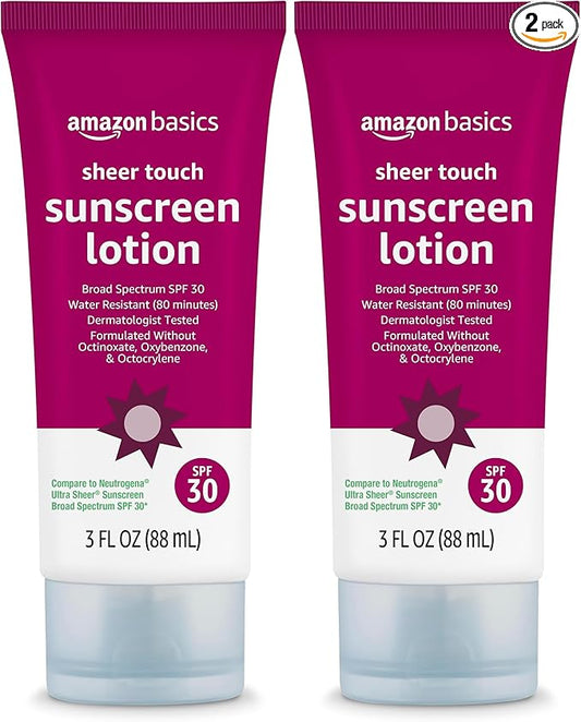 Amazon Brand - Solimo Sheer Face Sunscreen SPF 30, No Octinoxate & Oxybenzone, Unscented, 3 fl oz (Pack of 2)-FemmiqueWomen