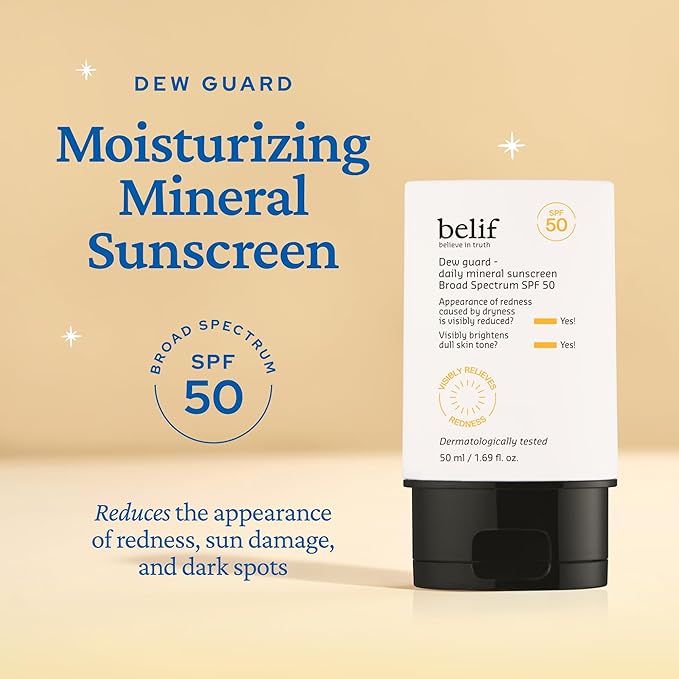 belif Dew Guard - Daily Mineral sun SPF 50 Hydrating Niacinamide Sunscreen (1.69 fl. oz) - Daily Broad Spectrum, Reduces Redness, No-White Cast, Non-Greasy, Korean Skincare-FemmiqueWomen