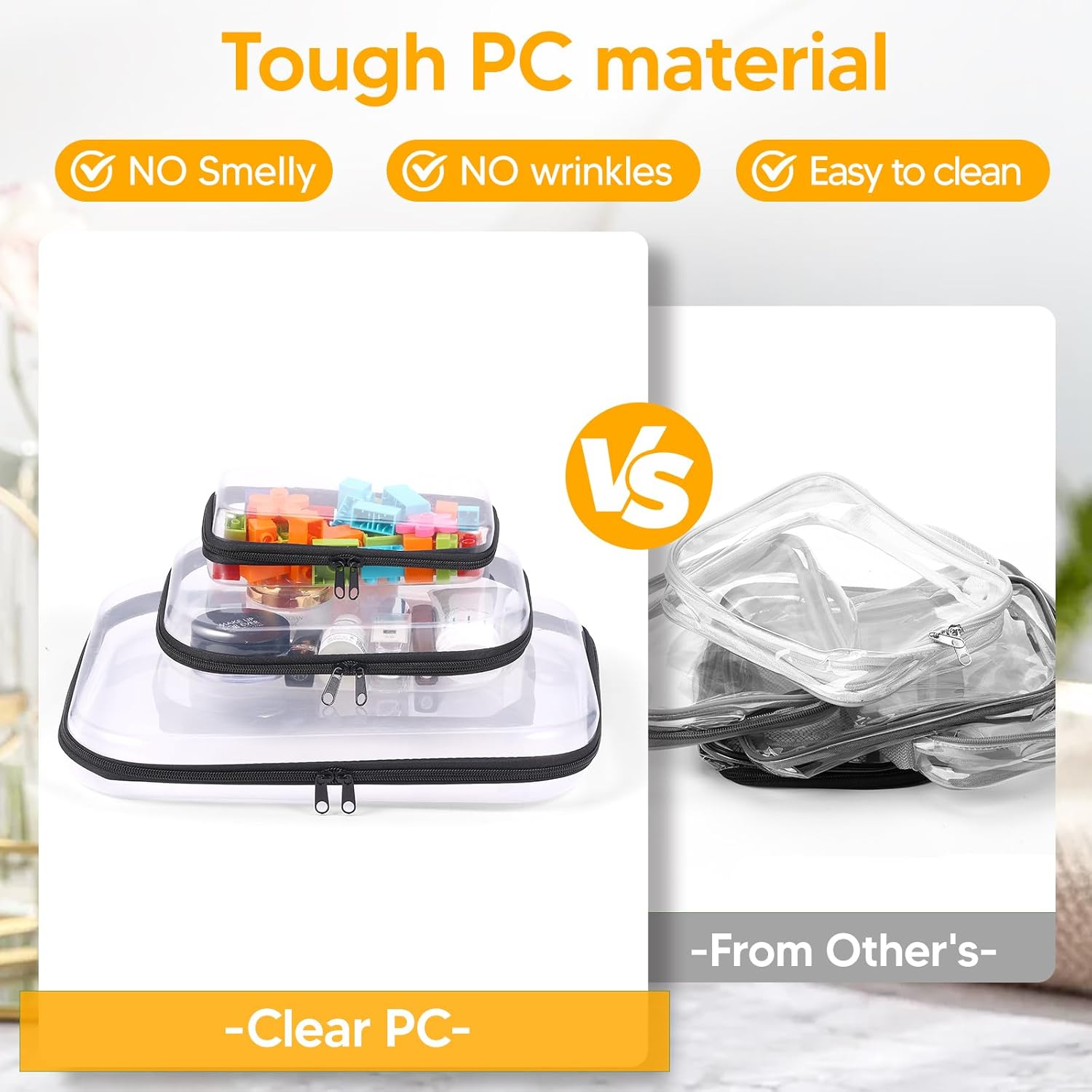 3Pcs Clear Zipper Pouch, PVC Plastic Cosmetic Travel Bag, Portable Travel Organizer Bins, Durable Makeup Bags for Storage, Pencil Case(Black-13.8+9.9+7.5inch)-FemmiqueWomen