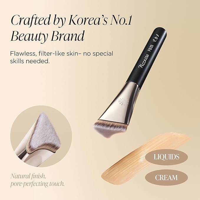 Piccasso FB33 Foundation Brush – Tapping Cover Brush for Liquid & Cream Foundation, Fills Pores with Soft Bristles for Smooth and Flawless Face Makeup, Professional Korean Beauty Tool-FemmiqueWomen
