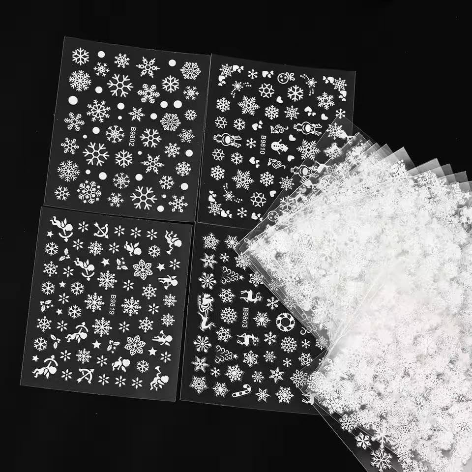 30 Sheet White Snowflakes Nail Art Stickers Christmas Snowflake Decals 3D Self-Adhesive Nail Art Supplies Charms for Nails Art Manicure Tips Decoration-FemmiqueWomen