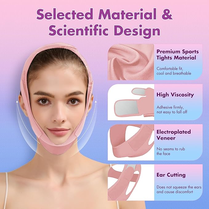 2 Pack Face Slimming Strap, Double Chin Reducer Band, Graphene V-Line Mask Chin Up Mask V Shaped Face Mask Chin strap for sleeping, V-Line Lifting Mask for Women, Medium, Black and Pink-FemmiqueWomen