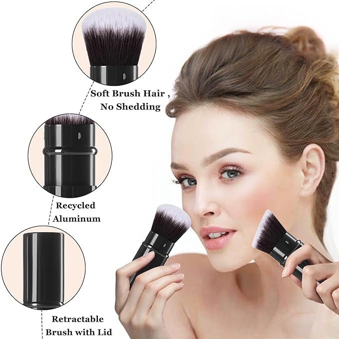 Makeup Brush 2 Pack, Retractable Travel Kabuki Powder Makeup Brush, Foundation Face Blush Brushes for Blending Liquid, Blush, Bronzer, Buffing, Sunscreen,Flawless Cosmetics-FemmiqueWomen