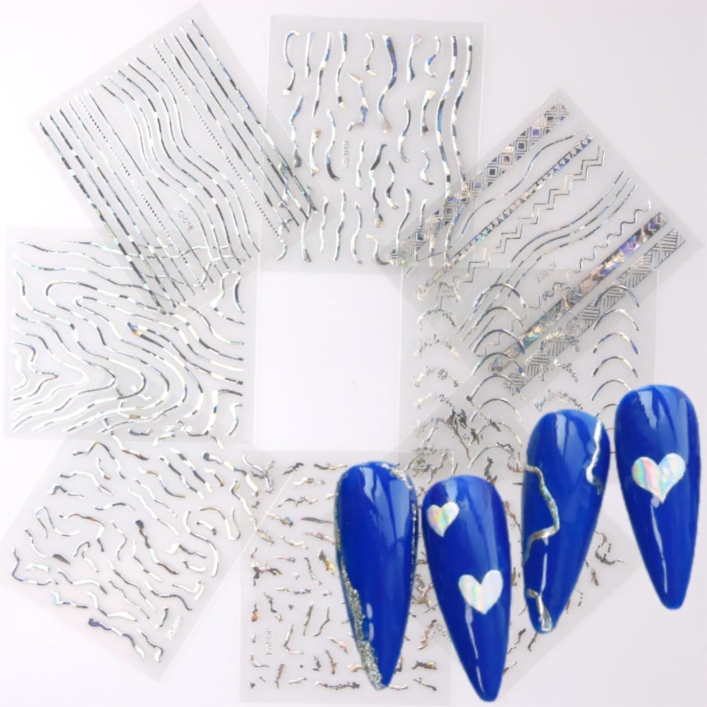 30 Sheets Silver Nail Art Stickers 3D Self-Adhesive Line Nail Decals for Acrylic Nails Lace Leaf Flower Nail Supplies for Nail Art Glitter DIY Design Nail Stickers for Women-FemmiqueWomen