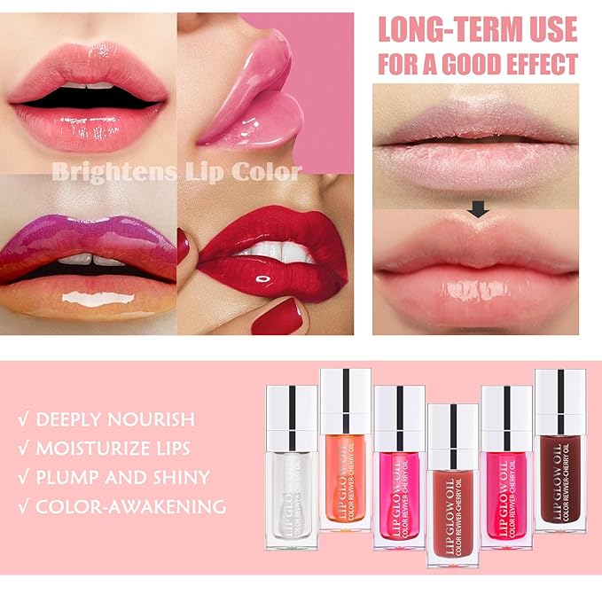 2PCS Lip Oil Set, Hydrating Lip Glow Oil Lip Plumper Gloss, Tinted Lip Oils Transparent Long Lasting Non-sticky Lip Gloss, Plumping Lip Gloss Lip Care Kit (Rosewood & Cherry)-FemmiqueWomen