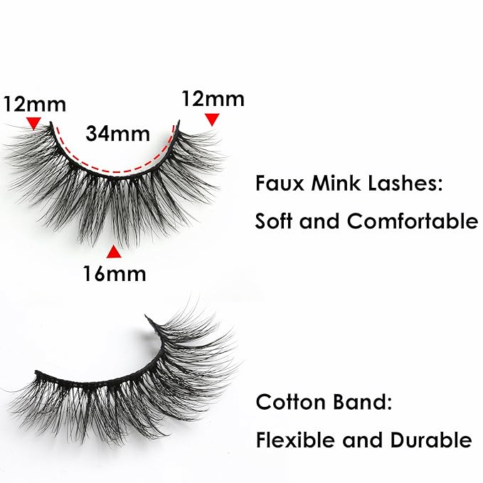 SUNWELL False Eyelashes 16mm Mink Lashes Faux Mink Lashes 8D Fluffy Strip Eye Lashes Wispy Soft Luxury Volume Fake Eyelashes 10 Pairs Pack-FemmiqueWomen
