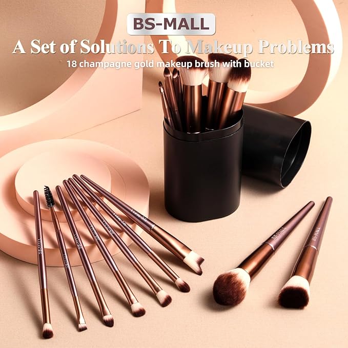 BS-MALL Makeup Brush Set 18 Pcs Premium Synthetic Foundation Powder Concealers Eye shadows Blush Makeup Brushes with black case (B-Brown)-FemmiqueWomen