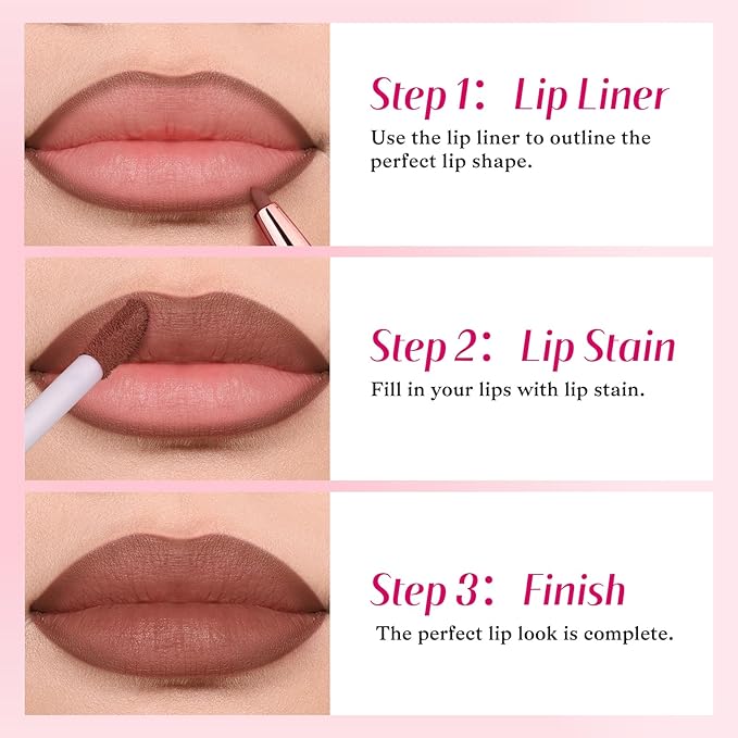2-IN-1 Lip Liner and Lip Stain, High Pigmented Long Lasting Velvet Lip Tint, Well-Defined Lipliner, Weightless Waterproof Not Animal Tested, Matte Finish Makeup-FemmiqueWomen