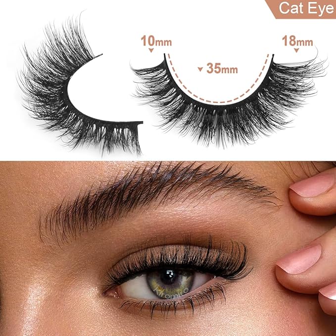 Kiromiro Lashes False Eyelashes Cat Eye Faux Mink Lashes Wispy Strip Lash 6D Volume Fake Lash Natural Look Eyelashes Pack 7 Pairs-FemmiqueWomen