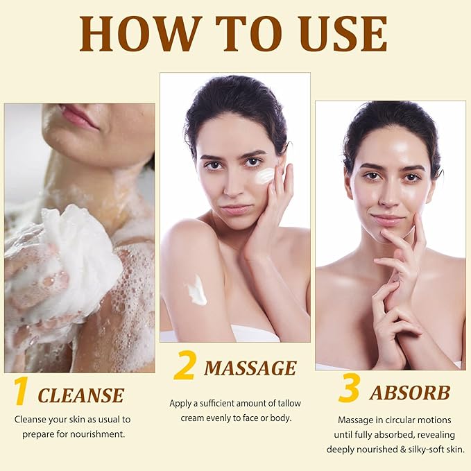 Whipped Tallow Cream for Face & Body - 100% Grass-Fed Beef Tallow, Natural Honey & Beeswax Moisturizer, Deep Hydration & Nourishment, Oil-Free & Unscented, Fast Absorbing-FemmiqueWomen