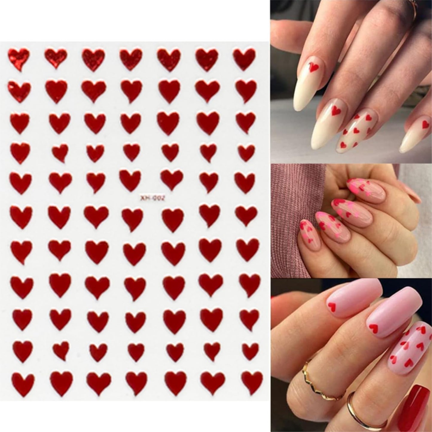12 Sheets Self-Adhesive Heart Nail Stickers for Valentine's Day - 3D Pink Red Aurora Gold Decals for Nail Art Design - Supplies for Women-FemmiqueWomen