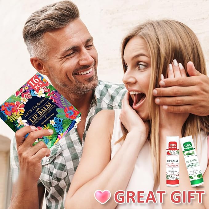 16 Pack Lip Balm, 100% Natural Lip Balm Bulk with Vitamin E and Coconut Oil, Moisturizing Lip Balm for Dry Lips - 16 Flavors-FemmiqueWomen