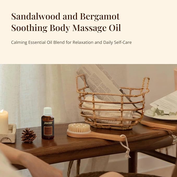 Sandalwood & Bergamot Botanical Massage Oil – Lightweight Body Oil with Jojoba & Almond – Wood & Citrus Aroma for Deep Massage, Fascia Release & Self-Care, 30ml (1.0 fl oz)-FemmiqueWomen