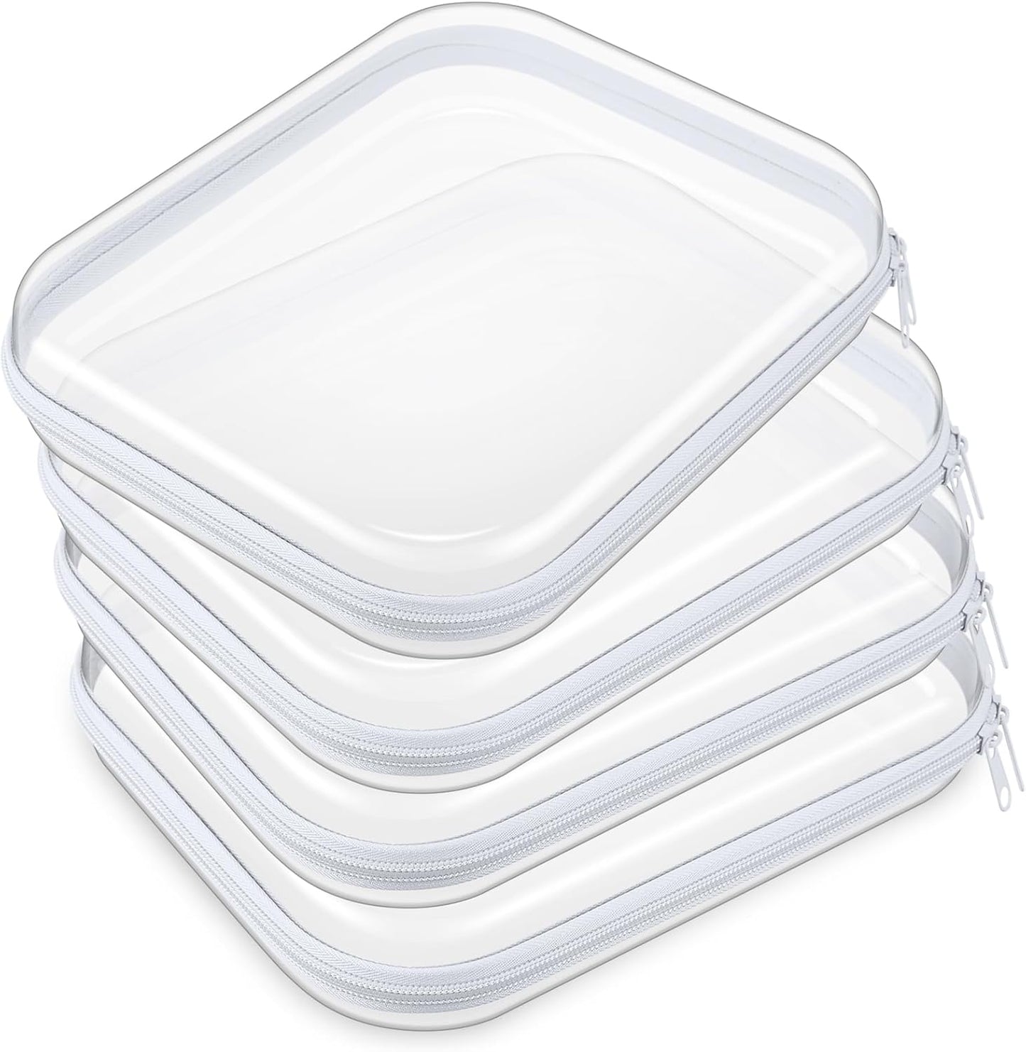 Hoolerry 4 Pcs Hard Clear Zipper Case Makeup Bags Plastic Pencil Pouch Transparent Storage Box Containers for Cosmetics, Snacks, Building Blocks, Puzzles(White,9.8 x 7.9 x 2 in)-FemmiqueWomen