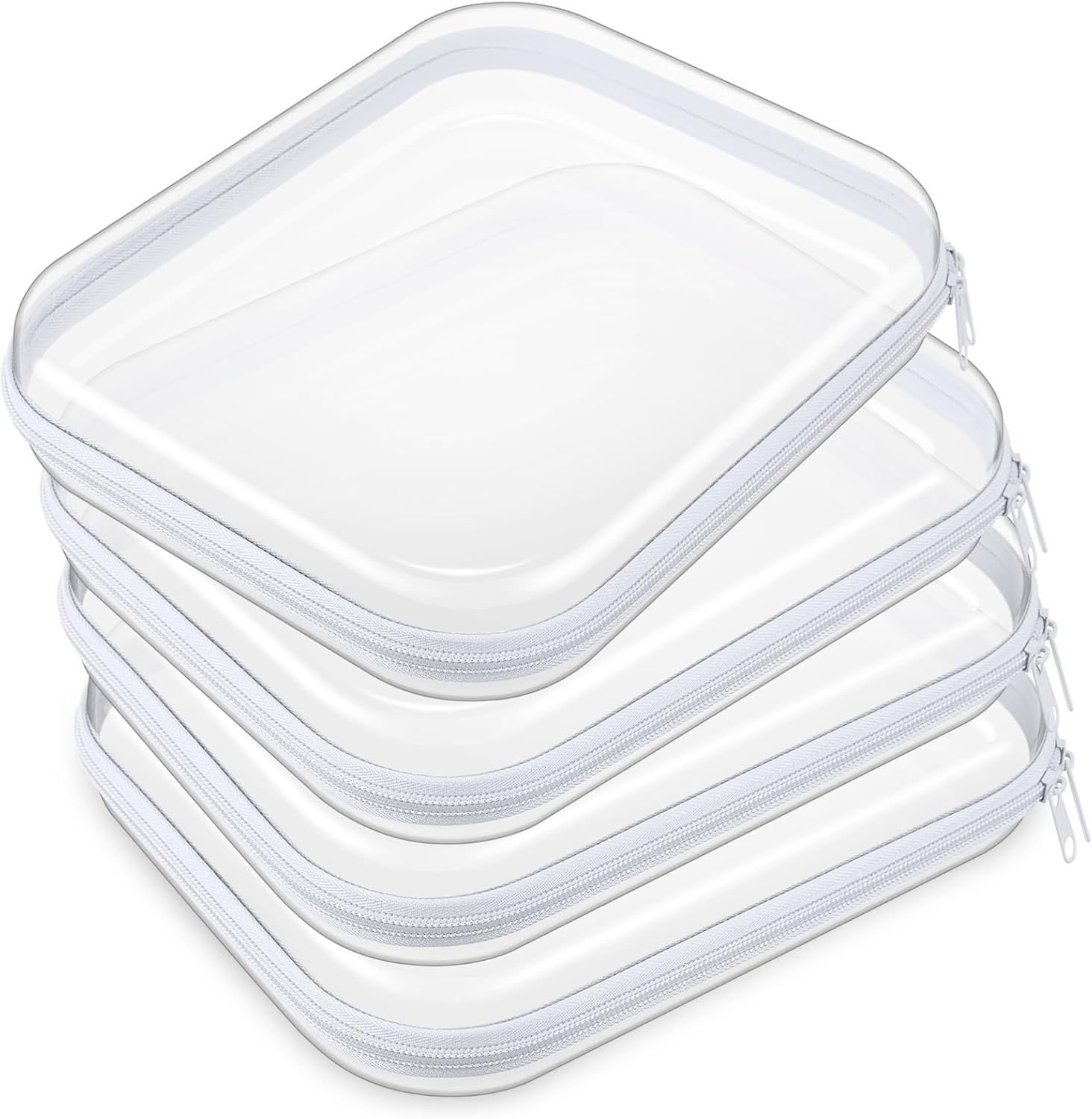 Hoolerry 4 Pcs Hard Clear Zipper Case Makeup Bags Plastic Pencil Pouch Transparent Storage Box Containers for Cosmetics, Snacks, Building Blocks, Puzzles(White,9.8 x 7.9 x 2 in)-FemmiqueWomen