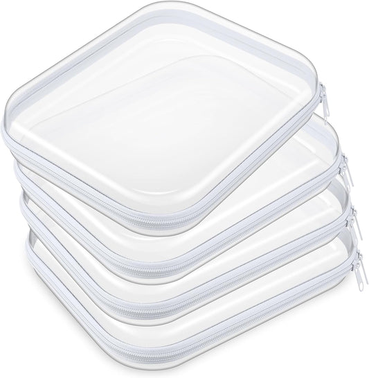 Hoolerry 4 Pcs Hard Clear Zipper Case Makeup Bags Plastic Pencil Pouch Transparent Storage Box Containers for Cosmetics, Snacks, Building Blocks, Puzzles(White,9.8 x 7.9 x 2 in)-FemmiqueWomen