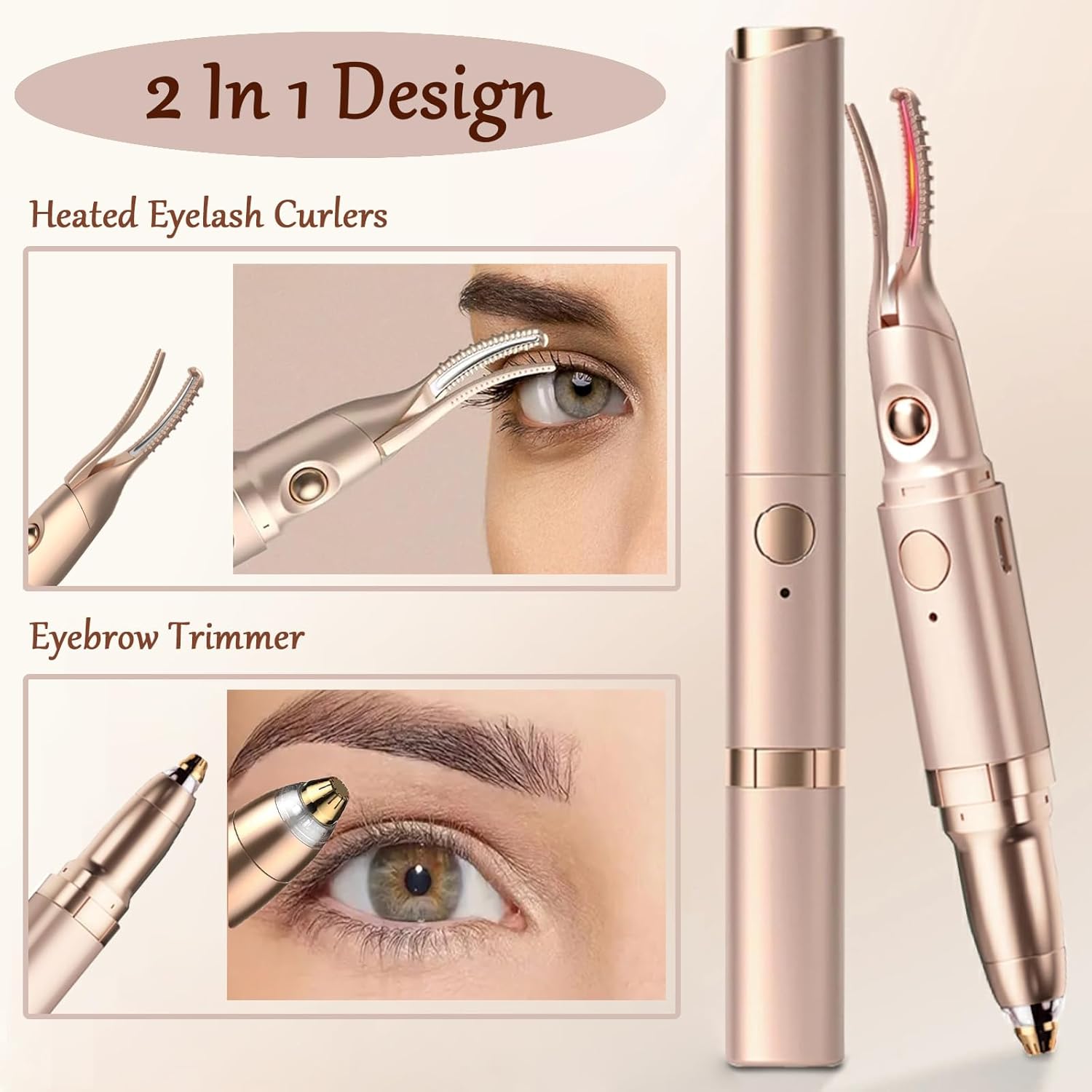 2 in 1 Heated Eyelash Curlers and Eyebrow Trimmer for Women, Electric Eyelash Curler with 2 Temperature Modes Anti-Burn USB Rechargeable Heated Eyelash Curler, Ideal Gift for Women WF915-FemmiqueWomen