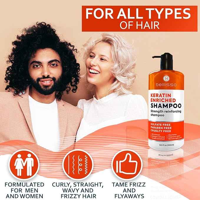 Keratin Enriched Shampoo - Sulfate and Paraben Free - Anti Frizz Treatment for Women and Men – Professional Salon Grade Repair Formula with Silk Protein for Dry, Frizzy Damaged and Color Treated Hair-FemmiqueWomen