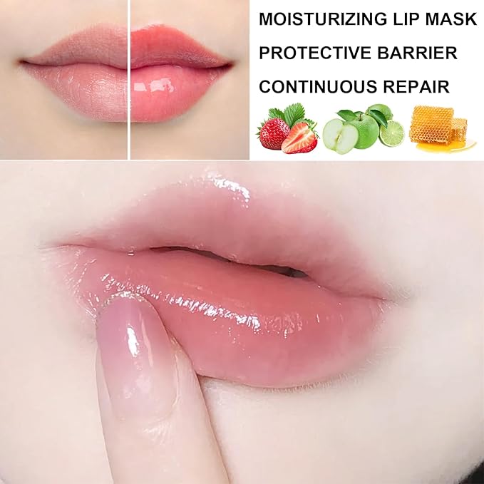 3Pcs Lip Balm Honey Pot with Stick, Honey Strawberry Apple Moisturizing and Hydrating Sleeping Lip Mask, Day and Night Repair and Care, Improve Lip Color, Reduce Lip Lines (SET A)-FemmiqueWomen