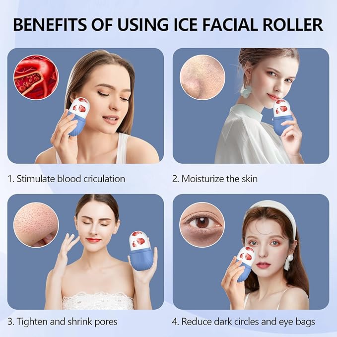 2pcs Ice Roller for Face and Eye, Silicone Ice Facial Roller Ice Holder, Face Ice Mold Skin Care, Face Icers Reusable Ice Cube Roller for Shrink Pores Anti Wrinkle Reduce Puffiness, Black Blue-FemmiqueWomen