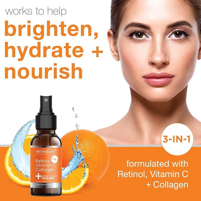 3 in 1 Super-Charged Anti-Aging Face Mist w/Retinol, Vitamin C + Collagen | Hydrates, Refreshes & Brightens for a More Glowing Complexion | 2 fl oz, 60 ml-FemmiqueWomen