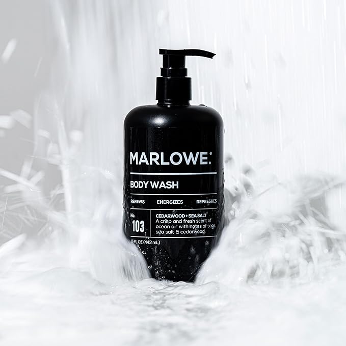 MARLOWE. No. 103 Body Wash 15 oz Pump, Cedarwood + Sea Salt, Energizing & Refreshing Shower Gel, Willow Bark & Green Tea Extracts, Cleanses, Moisturizes, Smooths & Nourishes, Fresh & Zesty Scent-FemmiqueWomen