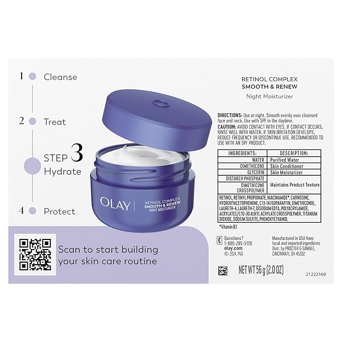 Olay Retinol Face Moisturizer, Smooth & Renew Cream for Women, Fragrance-Free - Anti-Aging, Anti-Wrinkle, Smooth Fine Lines, Tightening, Brightening - Recyclable Sustainable Eco Jar, Non-Greasy, 2 Oz-FemmiqueWomen