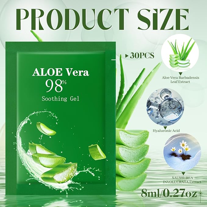 30 Pcs Aloe Vera Gel Bulk Travel Size Soothing Gel 98% Organic Aloe Vera Moisturizer for Skin and Hair Face Moisturizer for Sunburns Relief, Razor Burns, DIY Skincare-FemmiqueWomen
