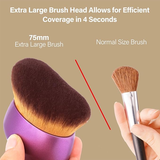 Extra Large Body Makeup Brush For Self Tanner, Leg Makeup &Bronzer Blend,75 mm Wide-headed Kabuki Brush Provides More Even &Pretty Application, Sunscreen Face& Back Makeup Brush, Wet&Dry Use- Purple-FemmiqueWomen