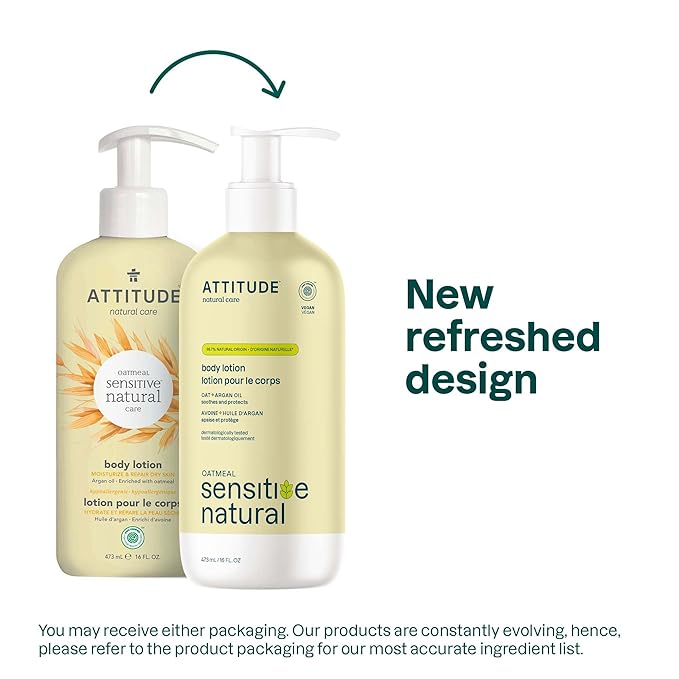 ATTITUDE Body Lotion for Sensitive Skin with Oat, EWG Verified, Dermatologically Tested, Vegan, Argan Oil, 16 Fl Oz-FemmiqueWomen