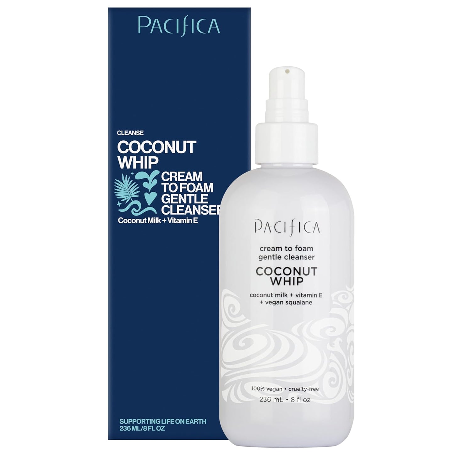 Pacifica Coconut Whip Cream to Foam Face Wash - Gentle Hydrating Facial Cleanser for Dry & Sensitive Skin, Moisturizing Daily Face Wash, Non-Comedogenic Vegan & Cruelty-Free, Dermatologist Tested 8oz-FemmiqueWomen
