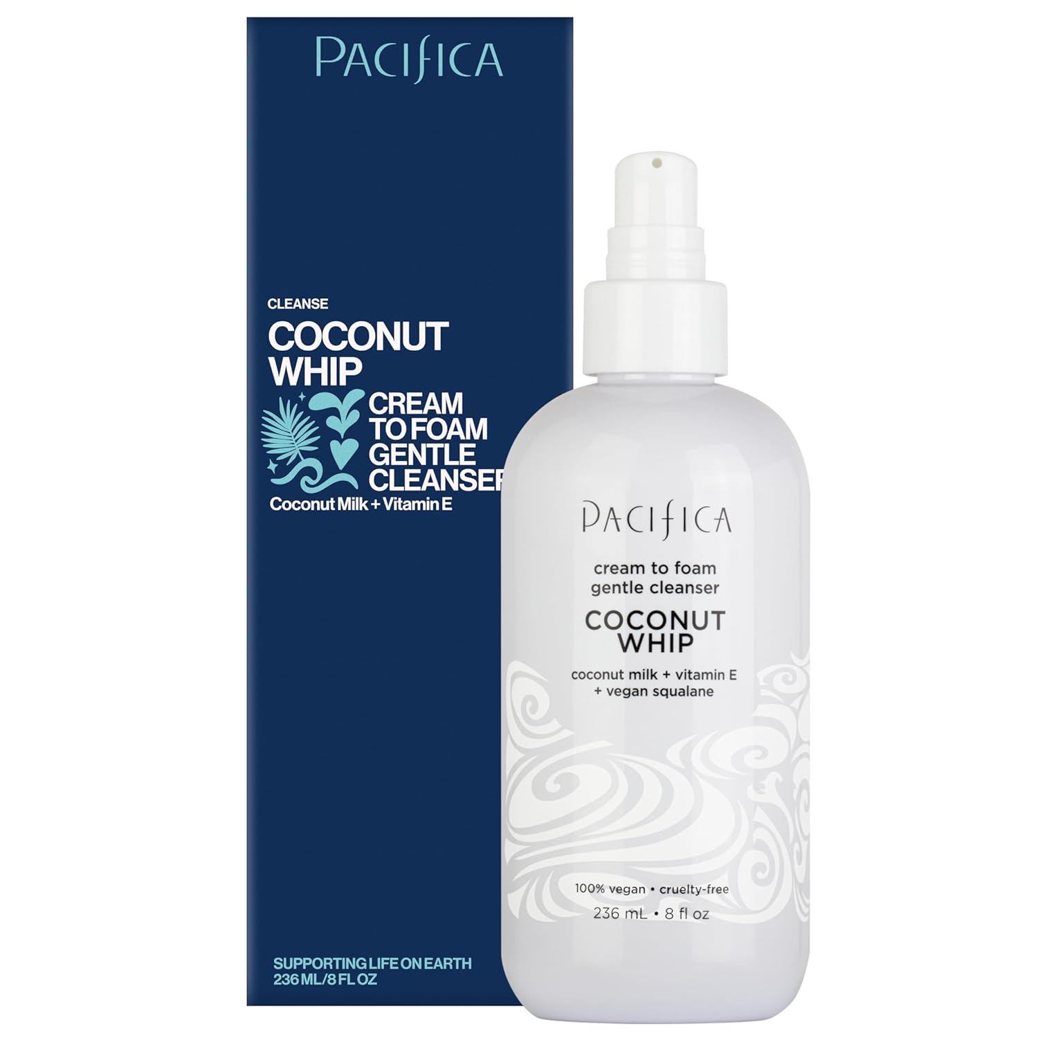 Pacifica Coconut Whip Cream to Foam Face Wash - Gentle Hydrating Facial Cleanser for Dry & Sensitive Skin, Moisturizing Daily Face Wash, Non-Comedogenic Vegan & Cruelty-Free, Dermatologist Tested 8oz-FemmiqueWomen