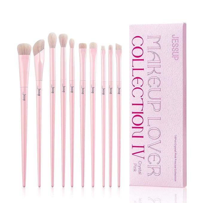 Jessup Eyeshadow Brush Set 10Pcs Pink Eye Makeup Brushes Concealer Brush Premium Synthetic Eye shadow Eyeliner Smudge Crease Blending Brush for Makeup, T496-FemmiqueWomen