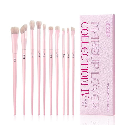 Jessup Eyeshadow Brush Set 10Pcs Pink Eye Makeup Brushes Concealer Brush Premium Synthetic Eye shadow Eyeliner Smudge Crease Blending Brush for Makeup, T496-FemmiqueWomen