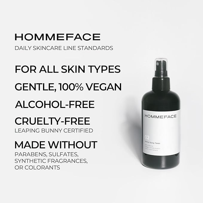 HOMMEFACE Men’s Herbal Spray Face Toner, 8.45 fl. oz. - Alcohol-Free, Hydrating and Balancing Facial Mist with Witch Hazel, CICA Extract, Anti Aging, Aftershaving, for All Skin Types-FemmiqueWomen