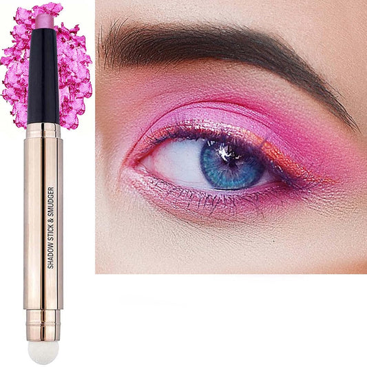 2 in 1 pink Eyeshadow stick and Sponge Makeup Brush, Smooth Cream Shimmer Shadow Pencil Long Lasting Waterproof Eye Shadow Highlighter Stick Makeup , Hypoallergenic Eyeshadow, Highlighter Eye Liner-FemmiqueWomen