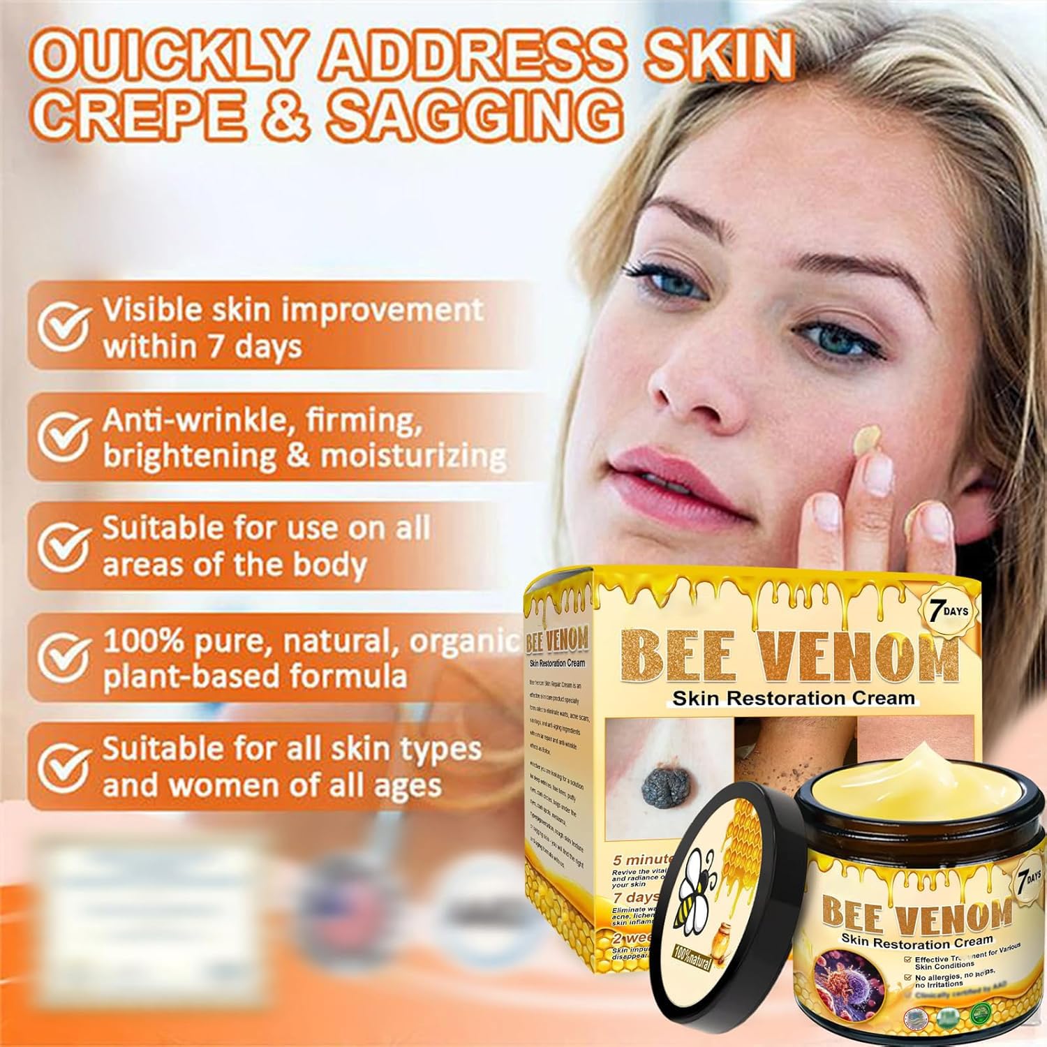 Bee Venom Skin Restoration Cream,Natural Bee Venom Comprehensive Cream,Effectively Firms skin and Reduces Imperfections Anti-Wrinkle Moisturizing for All skin Typess (2PCS)-FemmiqueWomen