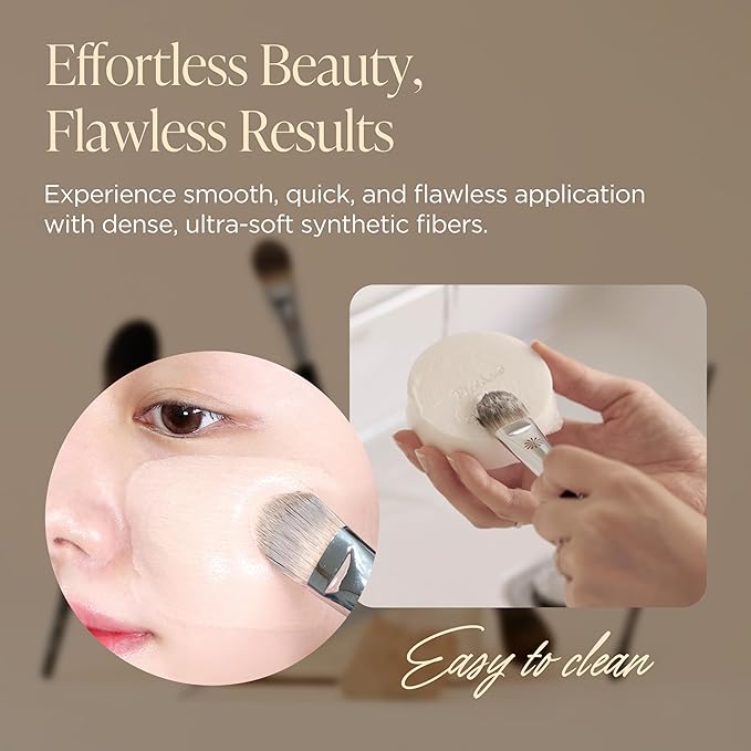 Piccasso FB17 Foundation Brush – Soft Makeup Brush for Liquid & Cream Foundation, Curved Bristles for Smooth and Flawless Face Makeup, Professional Tool for Base Layering, Korean Beauty Essential-FemmiqueWomen