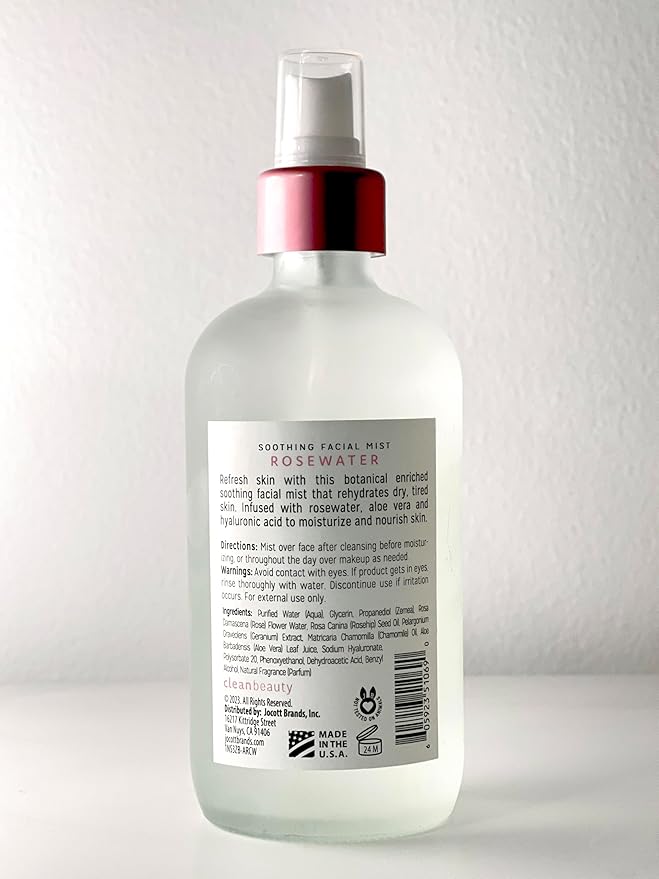 Clean Beauty Rosewater Soothing Facial Mist with Aloe Vera & Hyaluronic Acid - Hydrates, Refreshes & Plumps | Soothe Dry, Irritated Skin (8 Fl Oz)-FemmiqueWomen