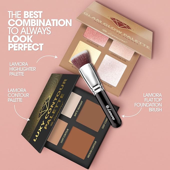 LAMORA Foundation Brush for Liquid Makeup - Kabuki Face Brush for Cream, Powder, Blush, and Concealer - Flat Top Blending, Buffing, Stippling Brush-FemmiqueWomen