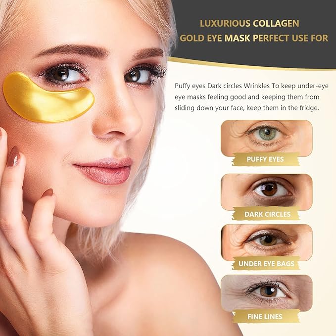 24K Gold Eye Mask, 30 Pairs, Natural Anti-aging Eye Pads for Puffy Eyes, Dark Circles, and Eye Bags with Amino Acid & Collagen, with Revitalize and Hydrate Your Skin-FemmiqueWomen