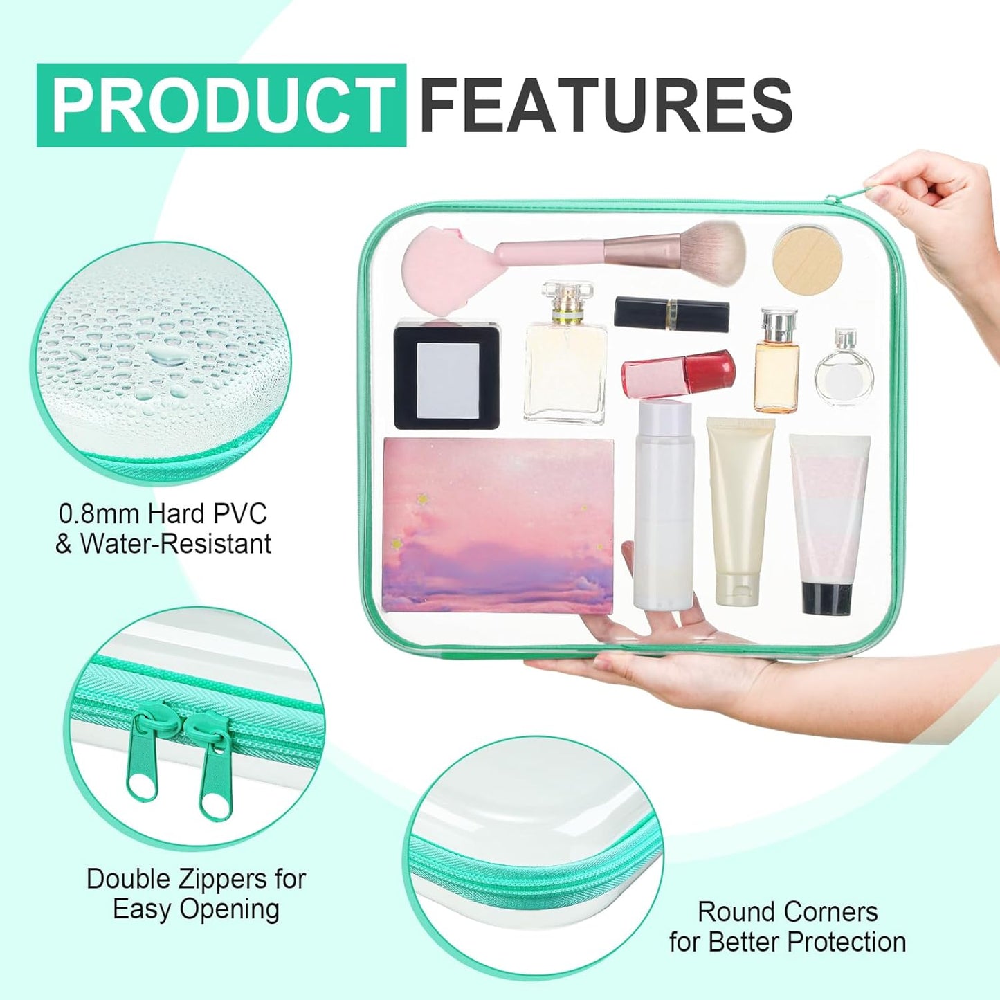 Sanwuta 6 Pcs Clear Hard Zipper Case Pencil Pouches Hard Plastic Zipper Pouches Makeup Bag Transparent Cases for Snacks Plastic Storage Organizer Box for Travel(Assorted Color,13.78 x 11.81 x 2 Inch)-FemmiqueWomen