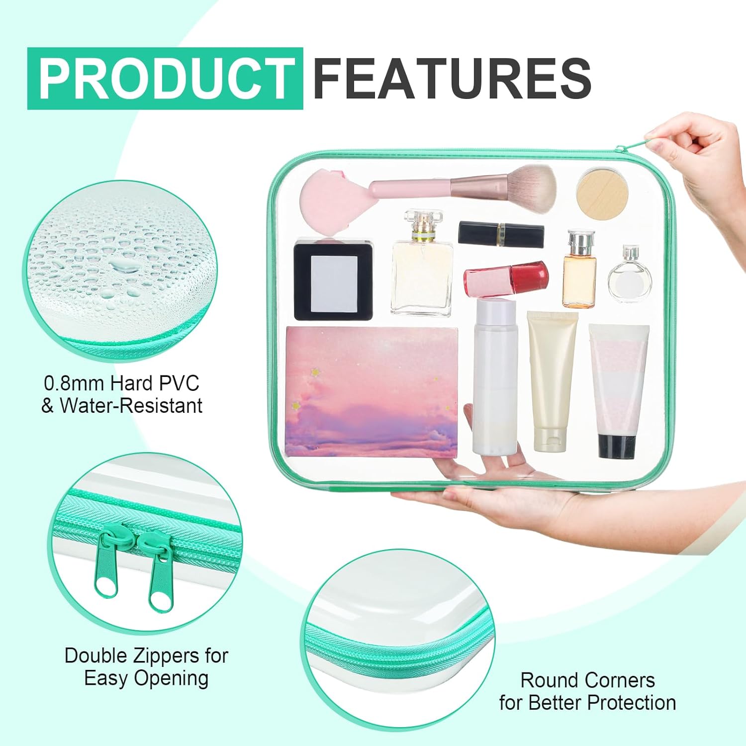 Sanwuta 6 Pcs Clear Hard Zipper Case Pencil Pouches Hard Plastic Zipper Pouches Makeup Bag Transparent Cases for Snacks Plastic Storage Organizer Box for Travel(Assorted Color,13.78 x 11.81 x 2 Inch)-FemmiqueWomen