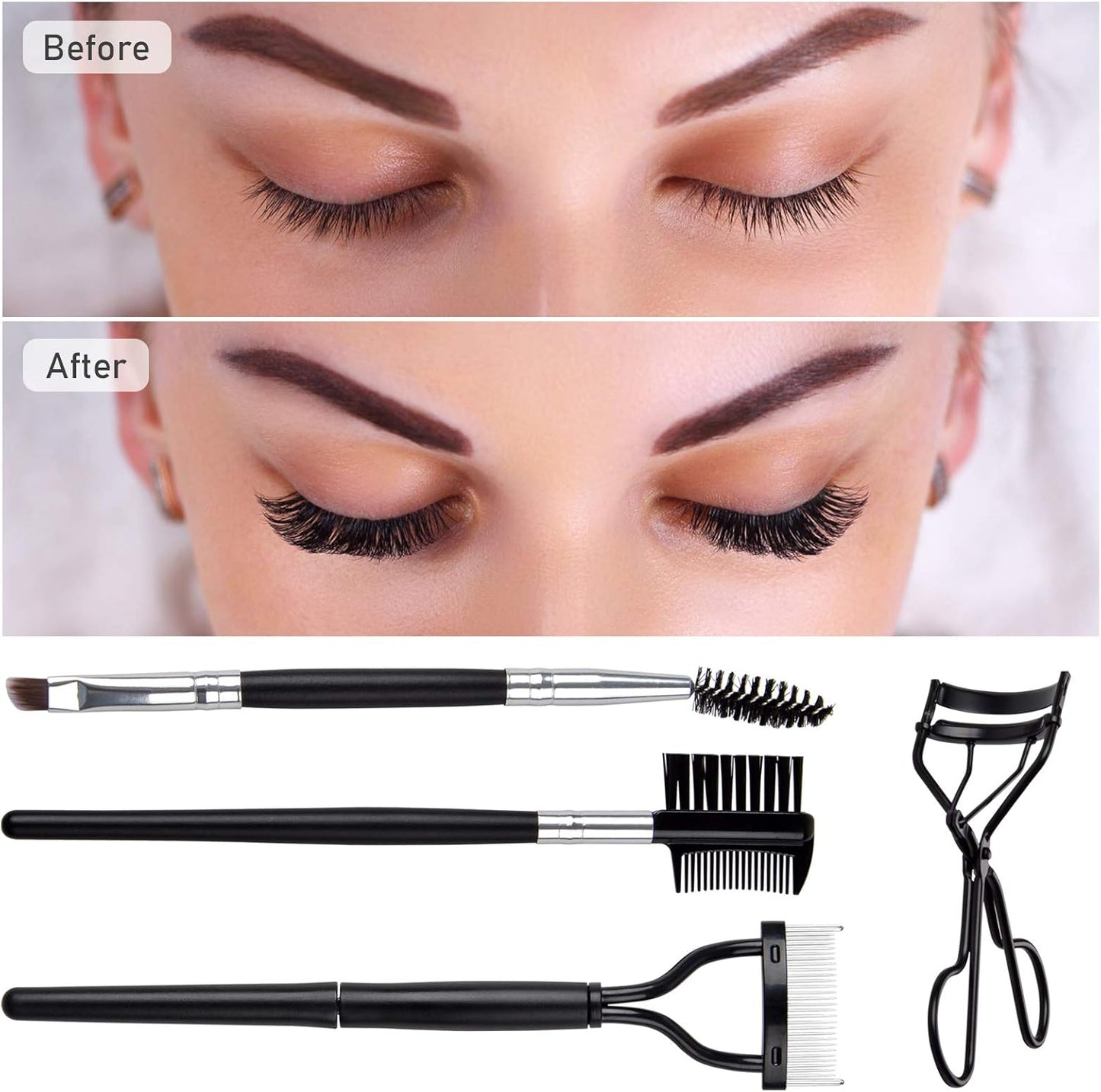 Eyelash Comb Brush Tools EBANKU 4pcs Eyebrow Brush Comb Eyelashes Curler Lash Separator Tool Double Ended Professional Eye Brow Spoolie Brushes for Makeup Grooming (Black)-FemmiqueWomen
