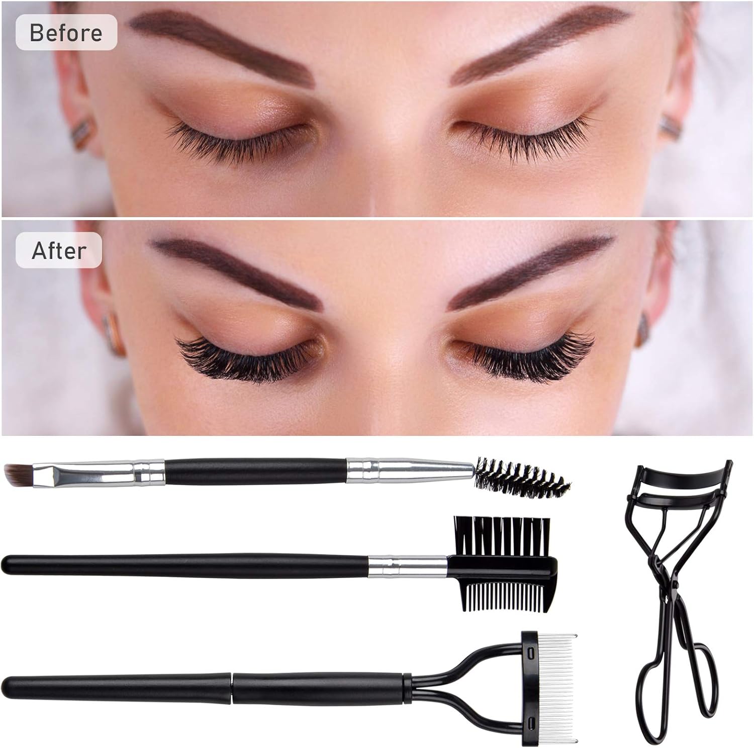 Eyelash Comb Brush Tools EBANKU 4pcs Eyebrow Brush Comb Eyelashes Curler Lash Separator Tool Double Ended Professional Eye Brow Spoolie Brushes for Makeup Grooming (Black)-FemmiqueWomen