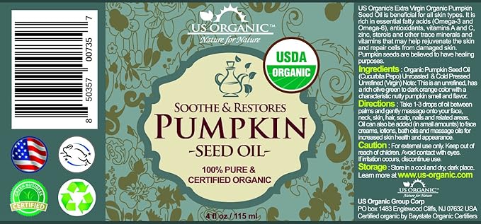 US Organic Pumpkin Seed Oil, USDA Certified Organic,100% Pure & Natural, Cold Pressed Virgin, Unrefined in Amber Glass Bottle w/Glass Eyedropper for Easy Application (Large (4 oz, 115 ml))-FemmiqueWomen