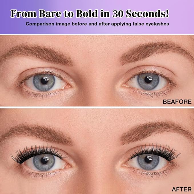 Wispy False Eyelashes Kit With Bond, Seal and Tweezer, 7 Pairs Natural Look Fake Cat Eye Lashes Strips Thin Band Extensions Waterproof Easy Eyelashes for Beginners RQ10-FemmiqueWomen