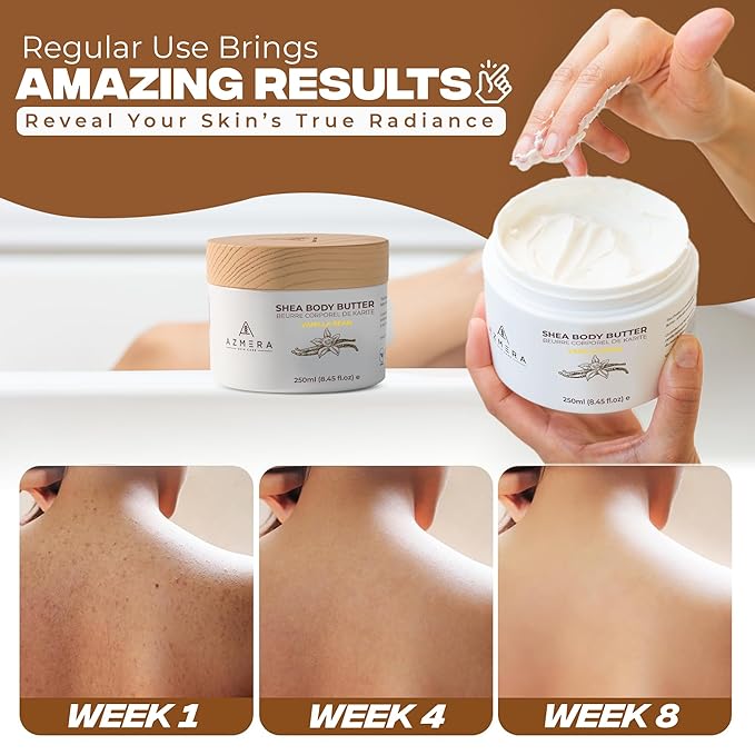 AZMERA Handcrafted Whipped Shea Body Butter – Luxurious Vanilla Bean Scented Moisturizer for Dry, Sensitive Skin, Argan Oil & Vitamin E – Vegan, Non-Greasy Skincare – 8.82 oz-FemmiqueWomen
